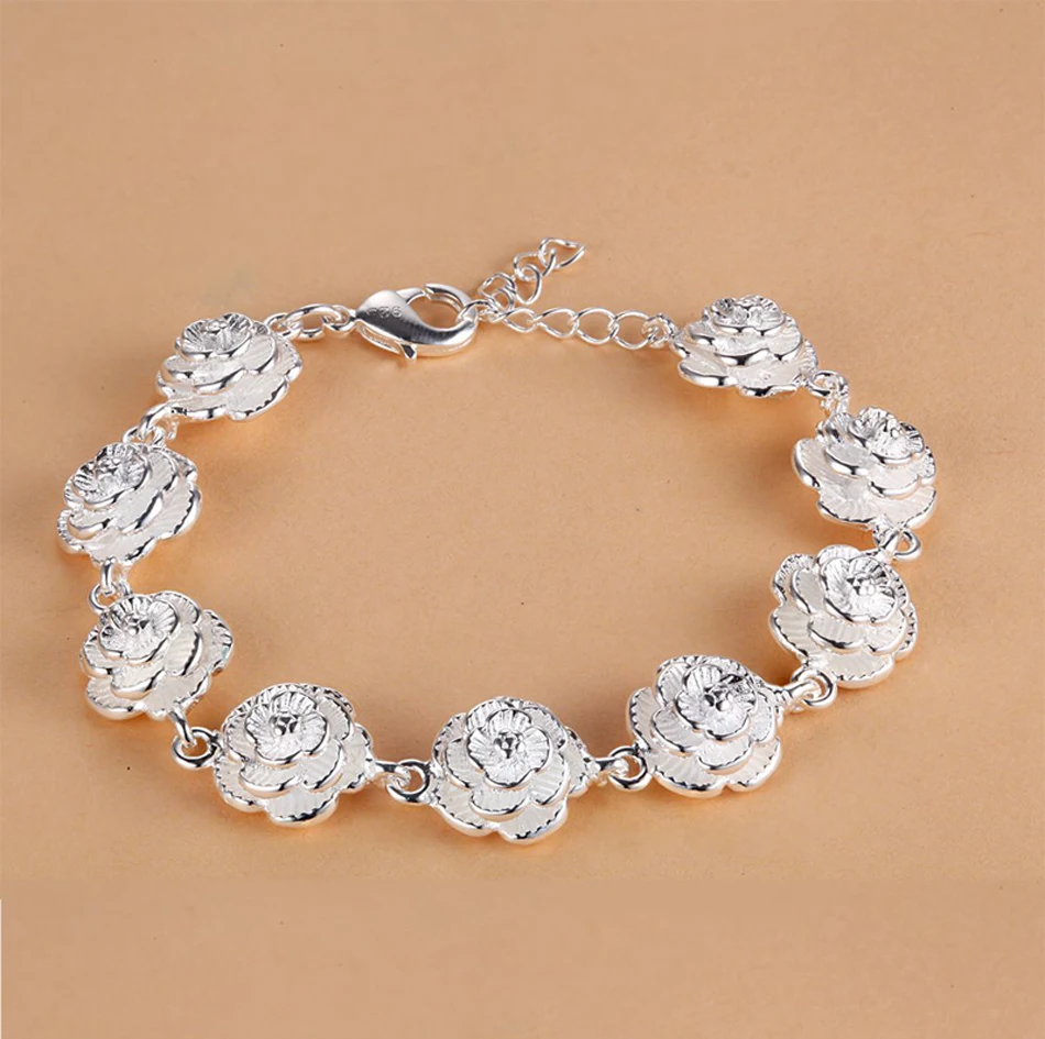 ◆HYERES LOR◆ Essence Silver (W) Moissanite Flower Bracelet Charming Flower and Cross Bracelet - 925 Silver VVS D Moissanite