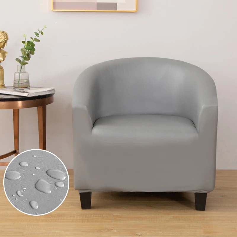 Waterproof Club Chair Slipcover Faux Leather Tub Chair Cover Barrel Chair Slipcover Half Round Armchair Cover for Living Room 5
