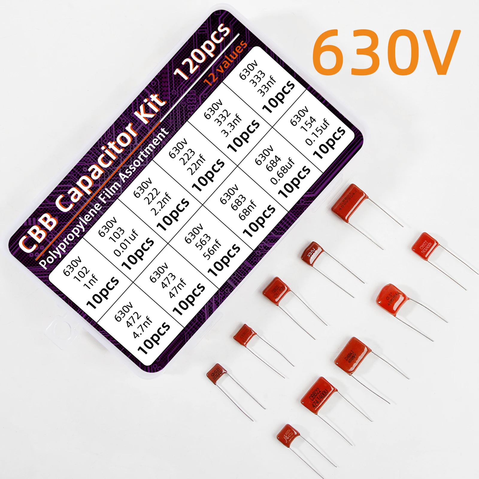 CBB Capacitor Assortment Kit 120pcs Metallized Polypropylene Film Capacitors
