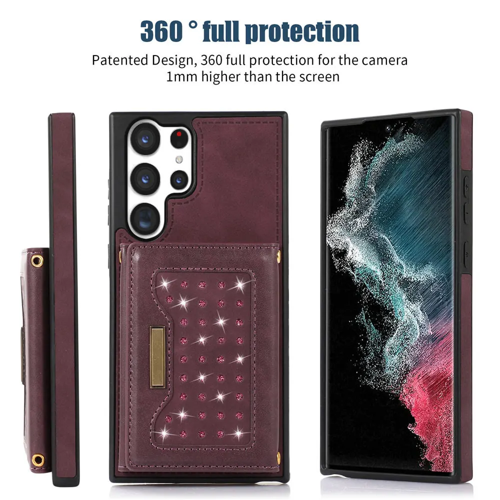 Bling Glitter Crossbody Leather Wallet Case with Card Holder Cover