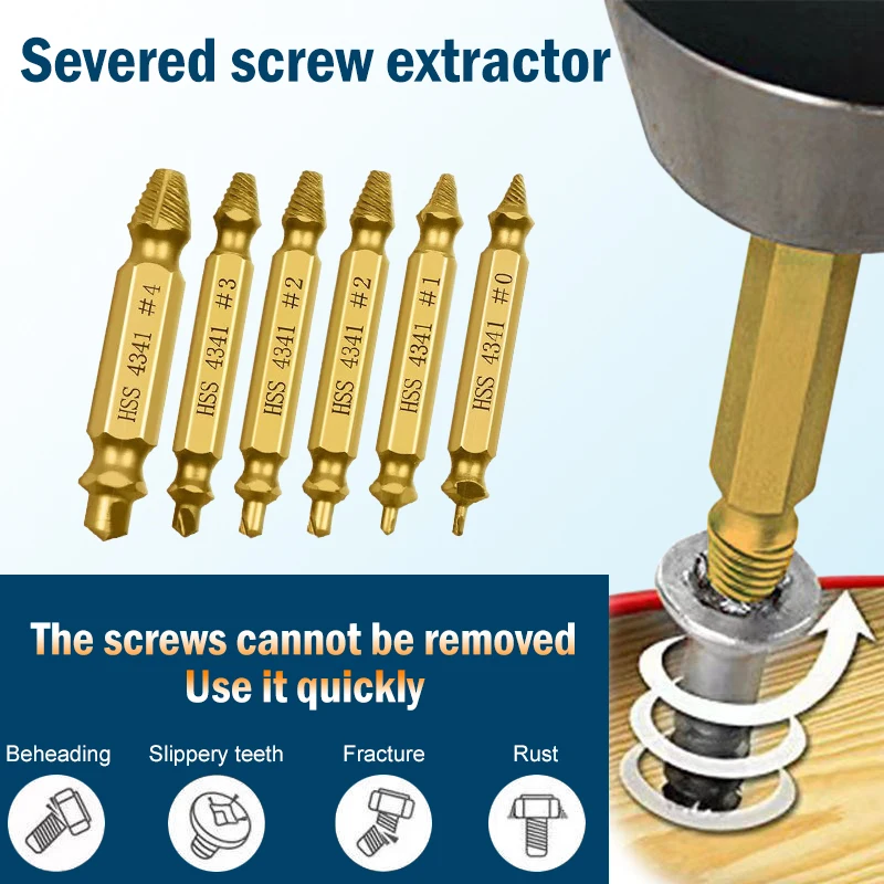 Screw Extractor Drill Bit 4/5/6 Pcs Set Remover Tools Hole Steel Wood