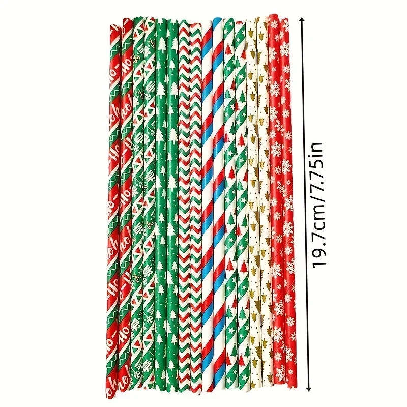Disposable Christmas Party Straws Colored Kraft Paper Drinking Straw Xmas New Year Holiday Table Juice Cocktail Decor Supplies