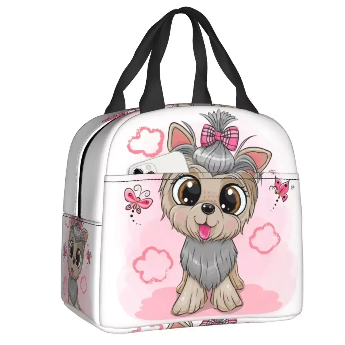 

2024 New Yorkshire Terrier Butterfly Lunch Boxes For Waterproof Cartoon Dog Cooler Thermal Food Insulated Lunch Bag Office Work