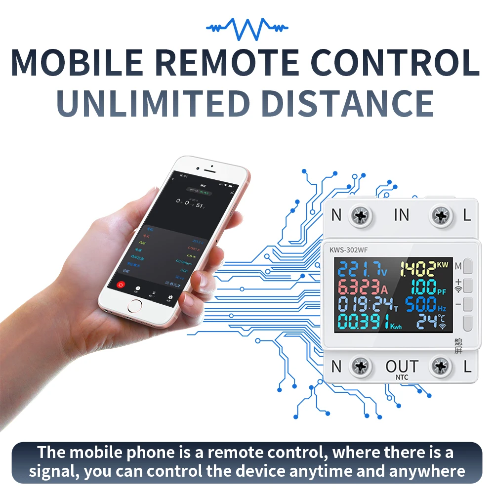 Tuya WiFi Smart Power Meter Over Under Voltage Protector Switch Current Voltage Monitor Relay Value Settable Circuit Breaker