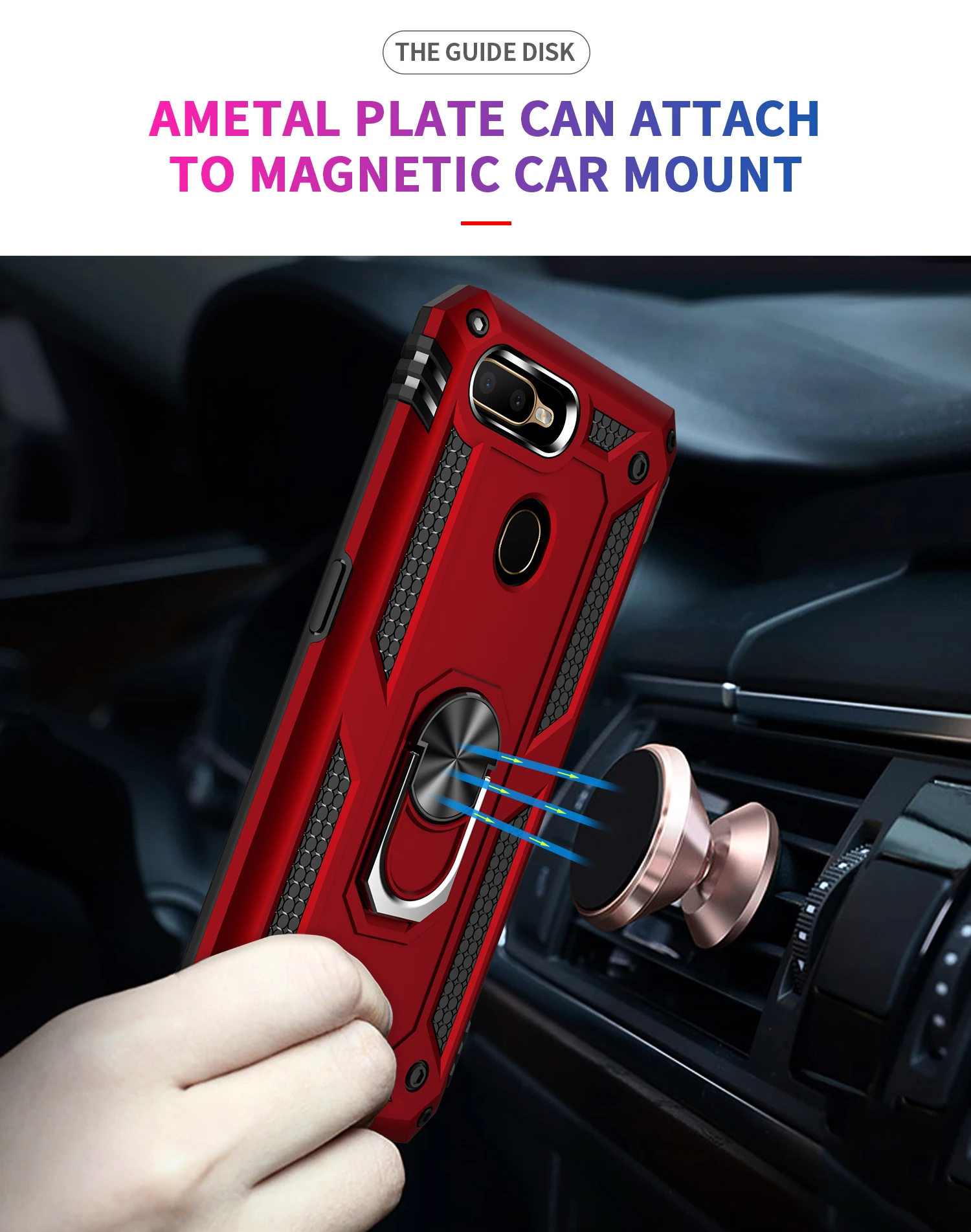 Luxury Shockproof Car Holder Ring Magnet Case - Rugged Armor Hybrid Protector Cover