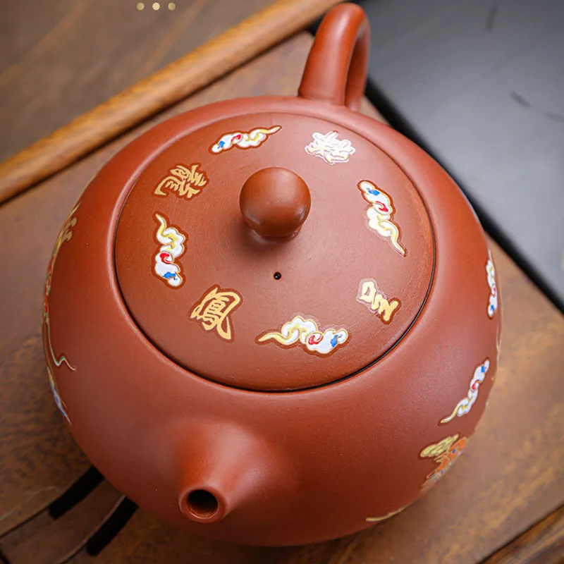 Chinese Style Teapot Change Color When Exposed To Heat, Purple Mud, Kung Fu Household, Pure Handmade, 350ML, Xishi Tea Pots, 1Pc