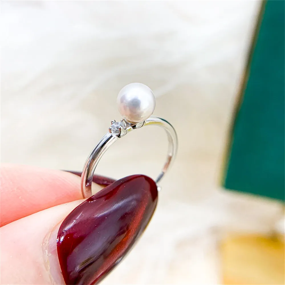 

DIY Pearl Accessories S925 Sterling Silver Ring Empty Holder Fashion Gold Silver Jewelry Holder with 6-8mm Beads