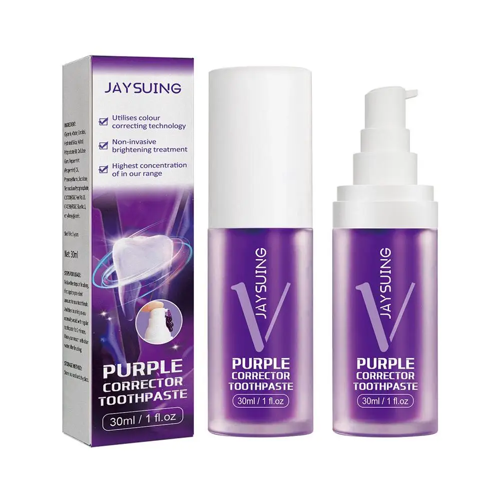 V34 Purple Whitening Toothpaste Remove Stains Reduce Yellowing Care For Teeth Gums Breath Brightening Teeth 30ml K0k0 teeth whitening product teeth whitening essence tooth powder teeth health product