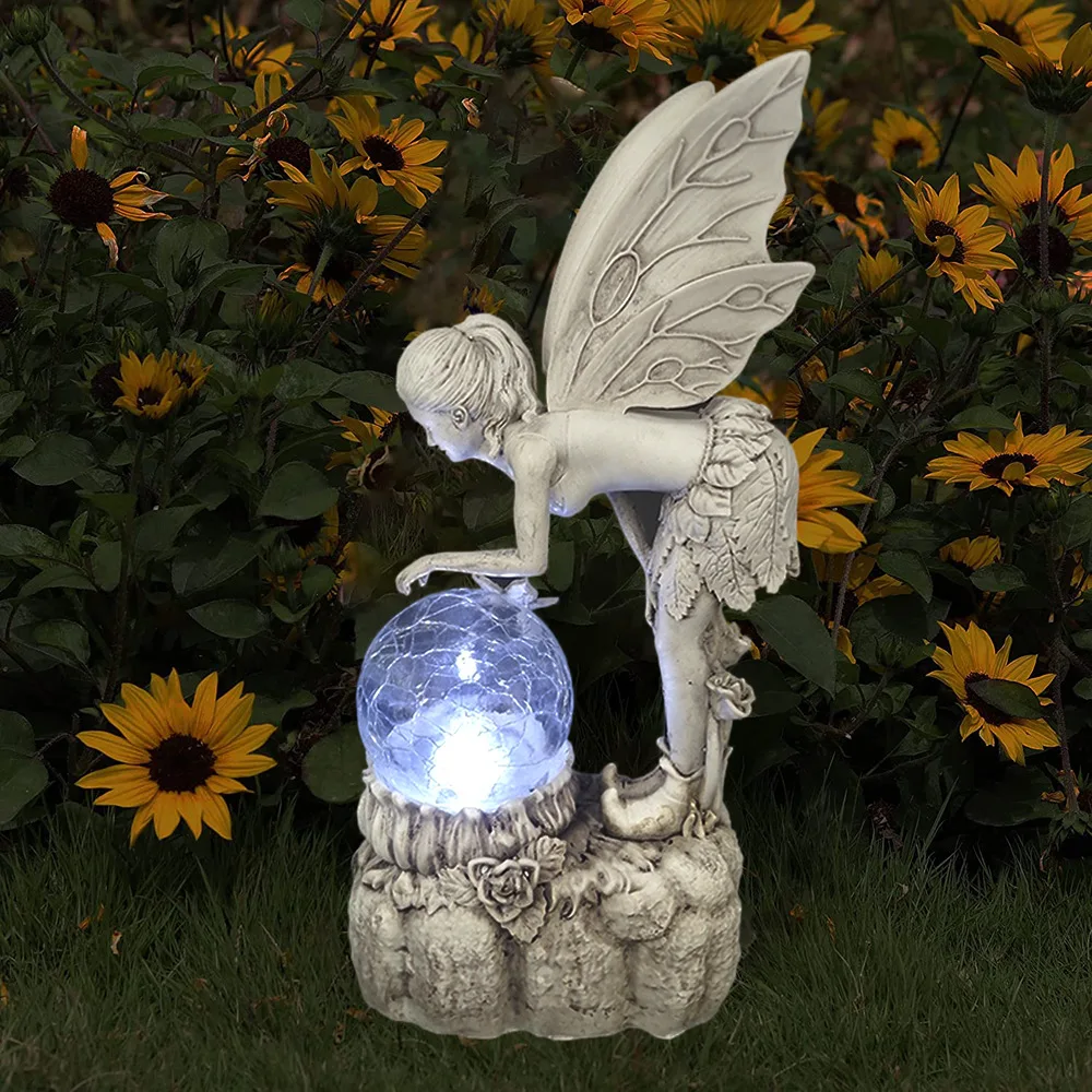 Statue d'ange gardien en résine éclairante LED Essen absorbe l'énergie  solaire finition blanche Antique Sculpture de jardin décor à la maison 