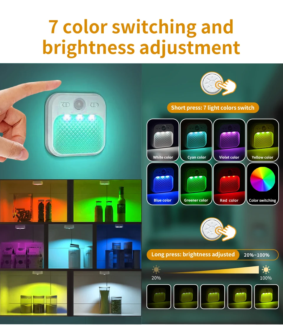 1-4 Pack Led Night Light with Motion Sensor Rechargeable Magnet Dimmable White RGB Wireless Wall Lamp for Stairs Cabinet Hallway