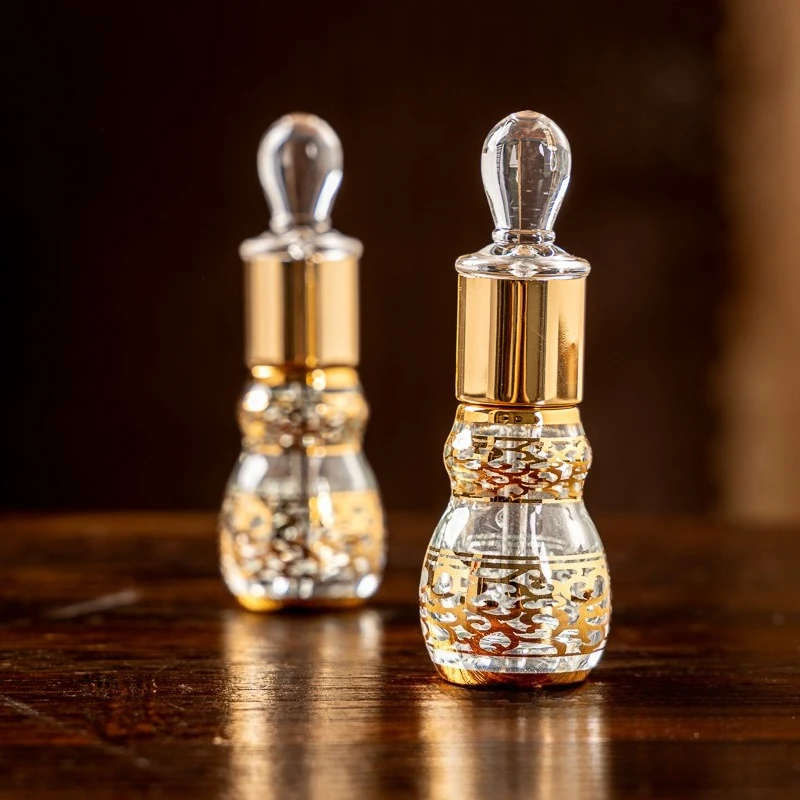 중동 12ml 금도금 롤러 병, 조롱박 모양 유리 향수 오일 용기, 리필 가능한 여행용