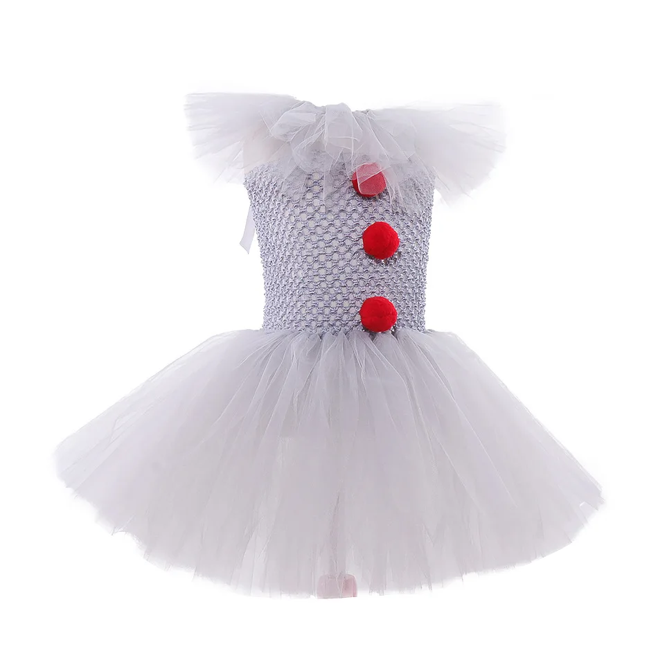 Gray Clown Led Light up Tutu Dress for Girls Carnival Halloween Costume for Kids Girl Joker Cosplay Children Party Scary Clothes girls dress