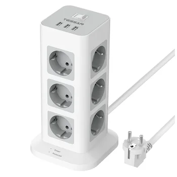 TESSAN 수직 타워 멀티탭 멀티 콘센트, USB 2M 익스텐션 케이블, EU KR 플러그, 가정용 전기 소켓 서지 보호