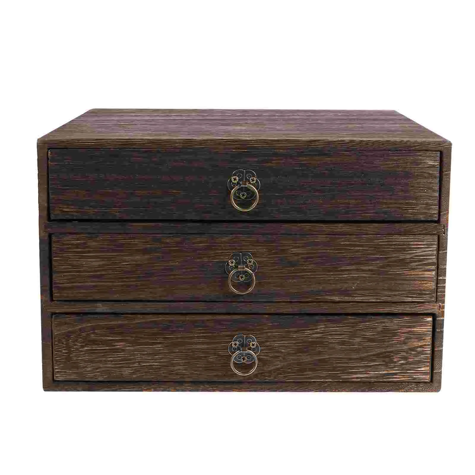 

Vintage Wood Desktop Organizing Box Multi-Layer Drawer Type Jewelry Storage Case Dustproof Document Box With Handle