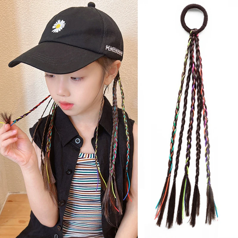 Kids Girls Gradient Colorful Wigs Hairclip Ponytail Holder Rubber Band Bows Cool Braid Baby Headwear Party Hair Accessories