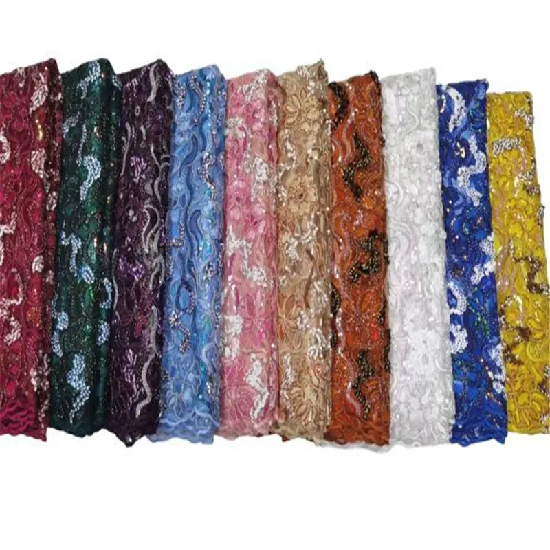 

Latest African Lace Fabric 5 Yards 2023 Pink High Quality Swiss Embroidery Nigerian Sequins Tailoring Material French Tulle Lace