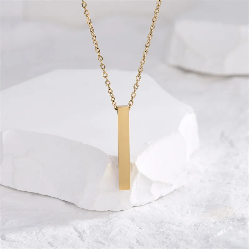 New Vertical Square Bar Pendant Charm Necklace for Women Men Stainless Steel Simple Geometric Neck Chain Jewelry Gift Кольца