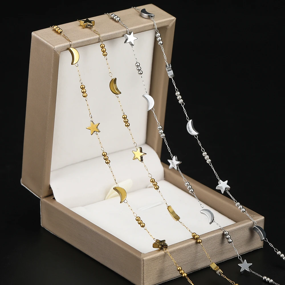 1m Stainless Steel Chain with Star and Moon Beads