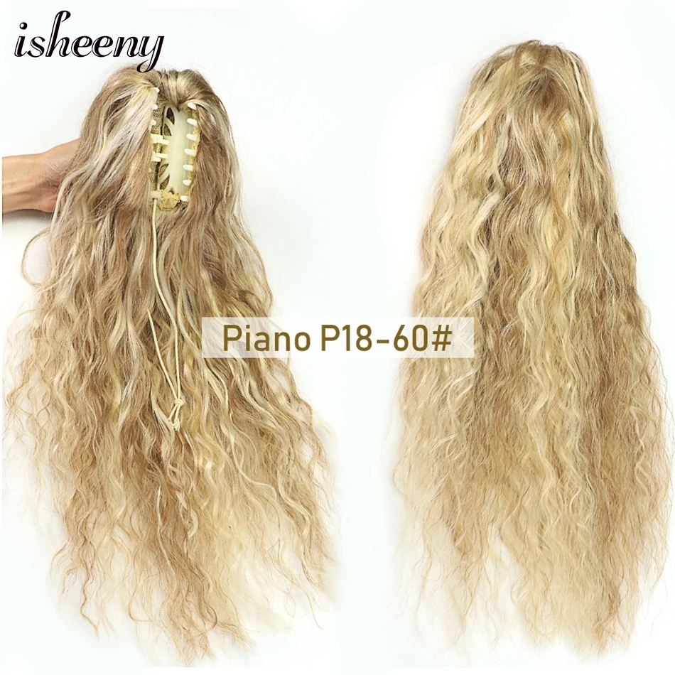 Isheeny Ponytail Human Hair Claw On Ponytail Crab 16-24inch Human Hair Extensions Natural Curly Blonde Clip In Remy Hair 100g