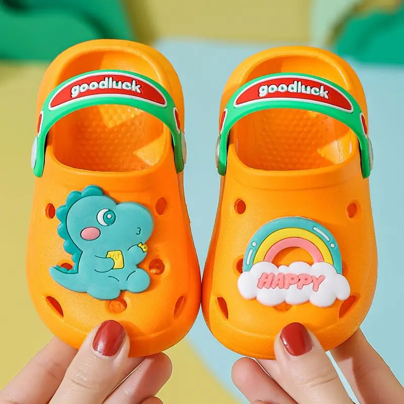 Cute Yellow Dinosaur Garden Clogs Summer Shoes Girls Pink Slides Slippers Rainbow Sandals Children's Shoes New Beach Mules Clogs