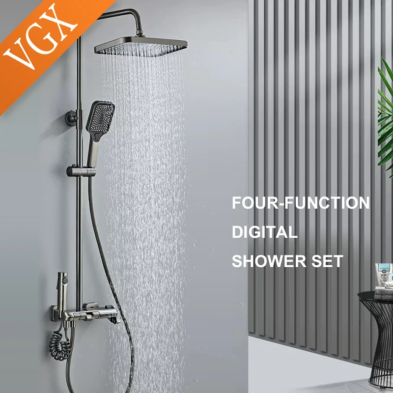 Shower Set VGX Smart Shower System Intelligent Bathroom Digital Display Shower Faucet Set 4-way Rainlfall Bathroom Mixer Bidet Set
