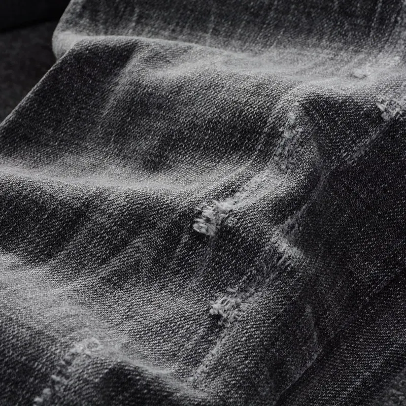 Fashion Designer Men Jeans Retro Black Gray Elastic Stretch Slim Fit Ripped Jeans Men Casual Trousers Vintage Denim Pants Hombre