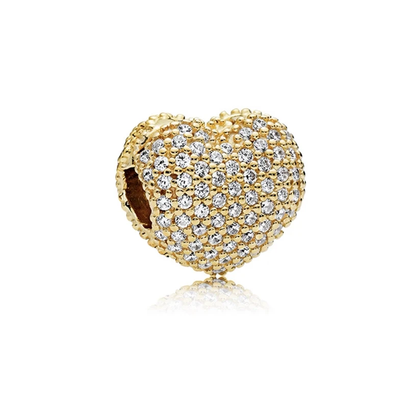 Gold Sparkling Hearts Clip Flowers Family Tree Star Love You Charm Beads Fit Original 925 Silver Bracelet DIY Women Jewelry Gift 5
