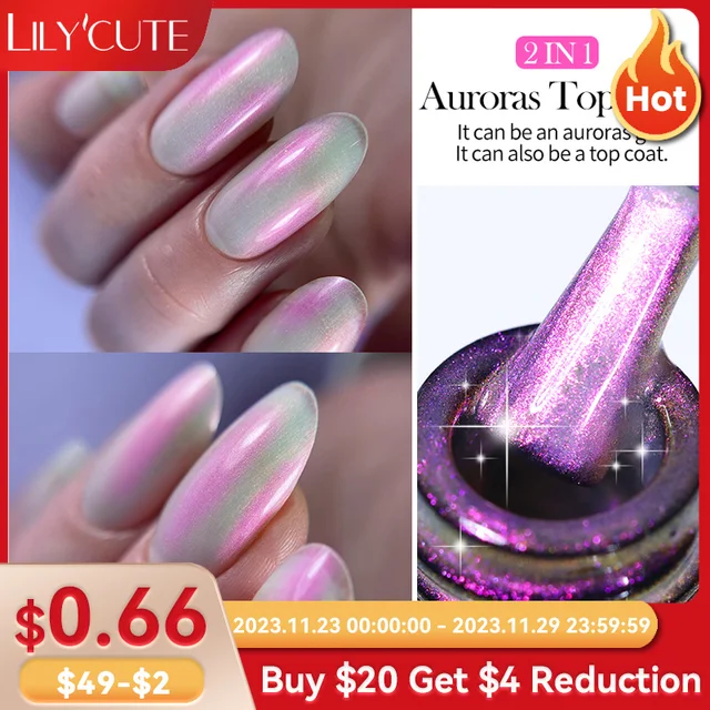 LILYCUTE 7ML Auroras Top Coat Sparking Aurora Gel Nail Polish Semi Permanent UV Gel Function Top Coat For Nail Art Gel Varnish