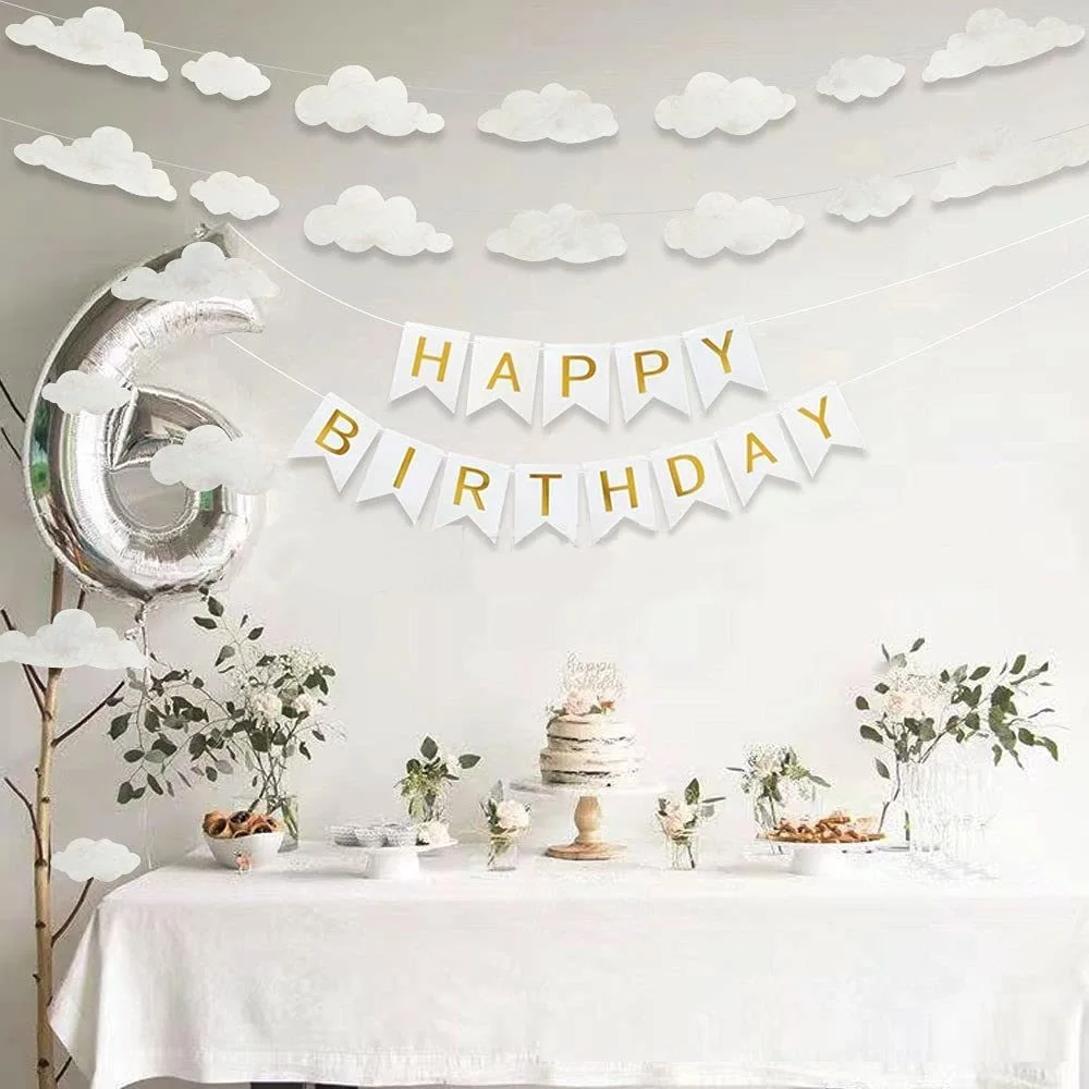 Cloud Party Garland Banner Ritagli Di Carta Di Marmo Bianco Streamer Supply Hanging Banner Per Compleanno Baby Shower Plane Theme Supply