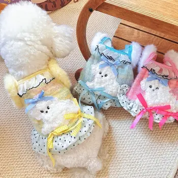 Pet Autumn Winter Cute Plush Camisole Knitted Dress Vest Pet Pajamas Home Clothing Dog Dresses for Small Dogs Puppy Clothes