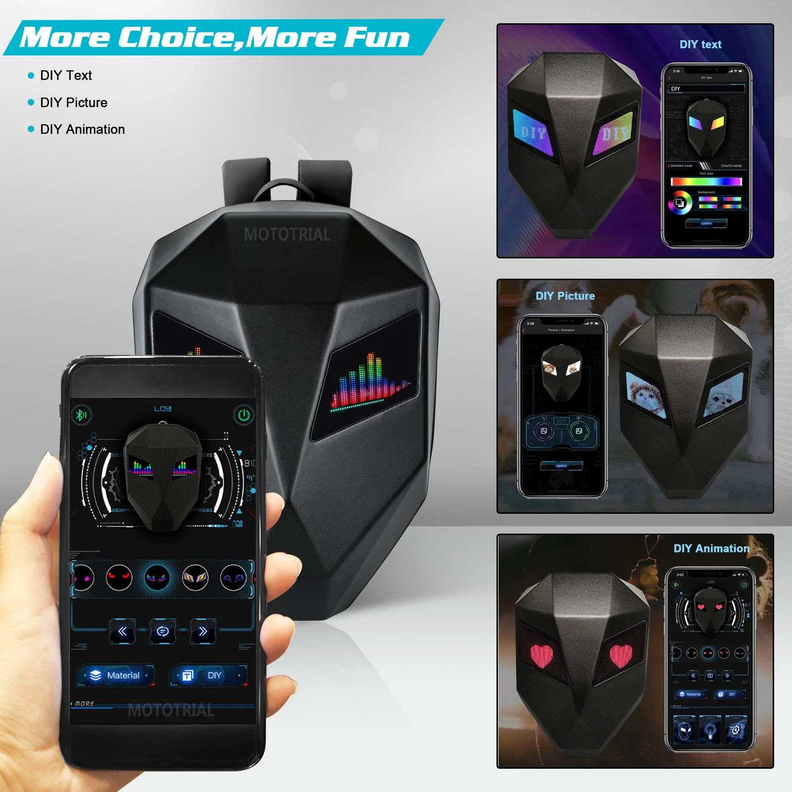 LED locomotive backpack Display scree APP backpack Business travel Laptop Cycling Backpack Men outdoor eyes bag for motorcycle led backpack