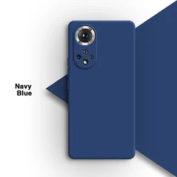 Enhanced Shockproof Liquid Silicone Candy Phone Case with Camera Protection - Square Design Back Cover for Honor 50 Pro (Navy Blue)