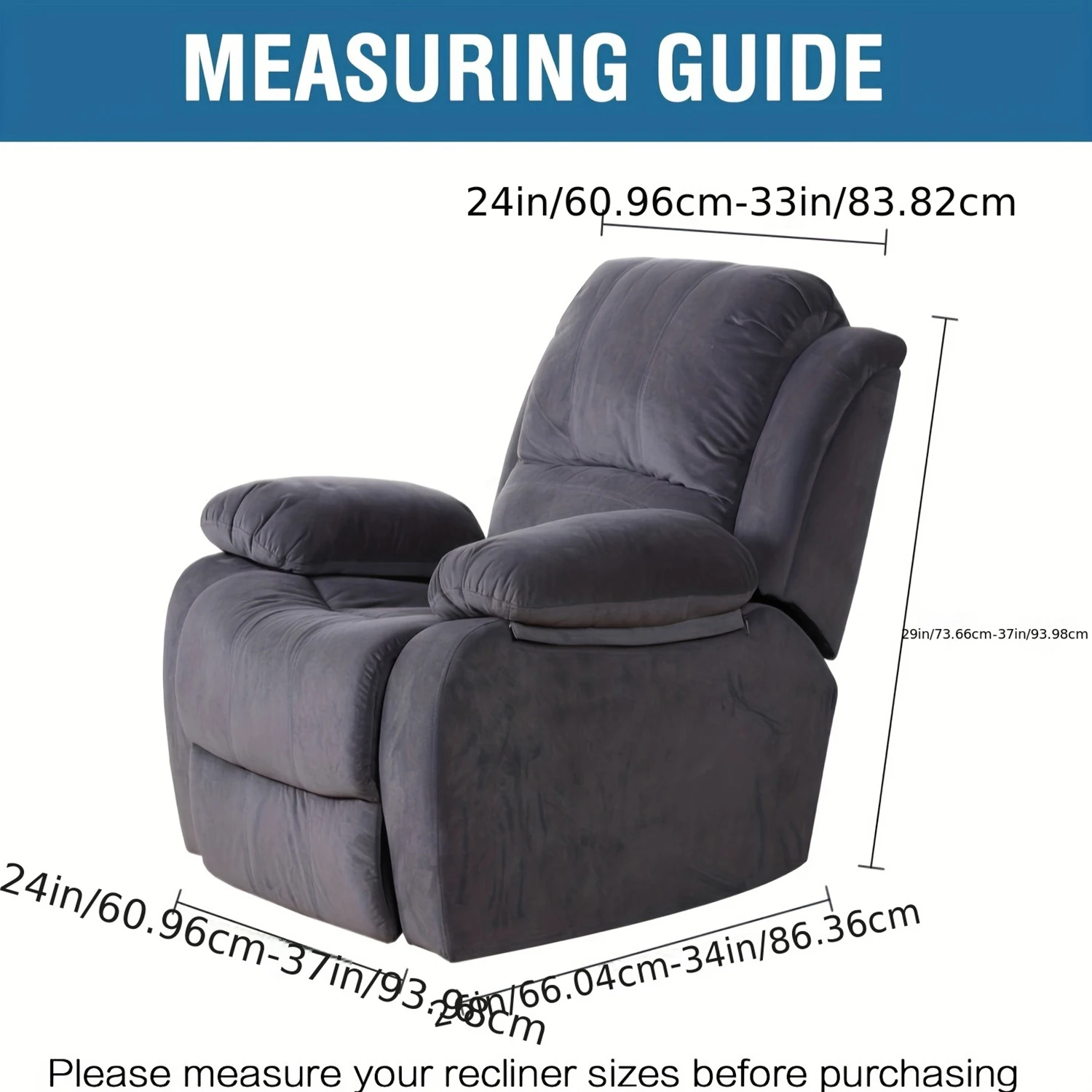Super Stretch Recliner Sofa Cover Shape Fit Non-Slip Reclining Sofa Cover Fits Standard Queen Size Recliner 4