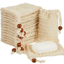 Bolsa de jabón exfoliante Natural para ducha, bolsa de ahorro de jabón para baño, reutilizable, con cordón, de espuma de burbujas, paquete de 30
