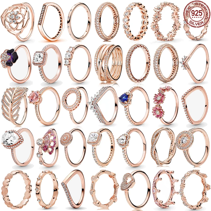 

925 Sterling Silver Rose Gold Series Charming Heart shaped Daisy Crown Exquisite Ring Women's Valentine's Day Fashion Jewelry