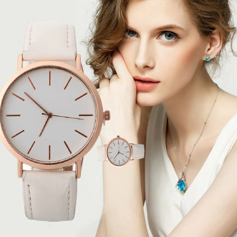 

Fashion Women Watches Rose Gold Minimalism Simple Leather Band Quartz Analog Wrist Watch Luxury Ladies Casual Dress Clock