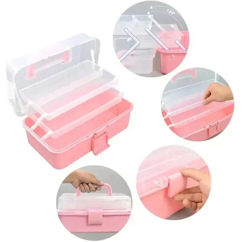 1pc 접이식 대용량 보관 상자 다기능 플라스틱 휴대용 메이크업 머리핀 주최자 네일 아트 쥬얼리 상자