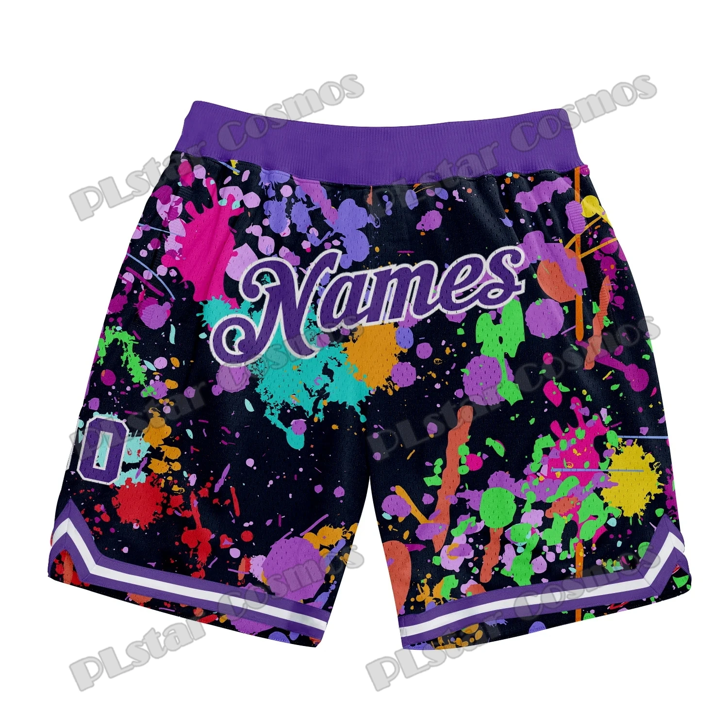 Custom Name & Number Graffiti Pattern Splashes Basketball Shorts 3D Printed Men Youth Summer breathable mesh Sports Shorts LQD06
