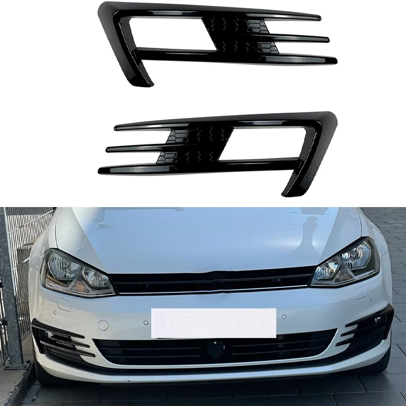 

Carbon Fiber Car Front Wind Knife Bumper Fog Light Grille Cover Trim ABS Gloss Black For Volkswagen VW Golf 7 MK7 2013-2016 Auto