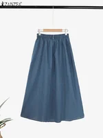 Autumn Elastic Waist Solid Skirts ZANZEA Fashion Women Denim Blue Skirt Elegant A-line Work Overskirts Casual Loose Holiday Jupe - Image 5
