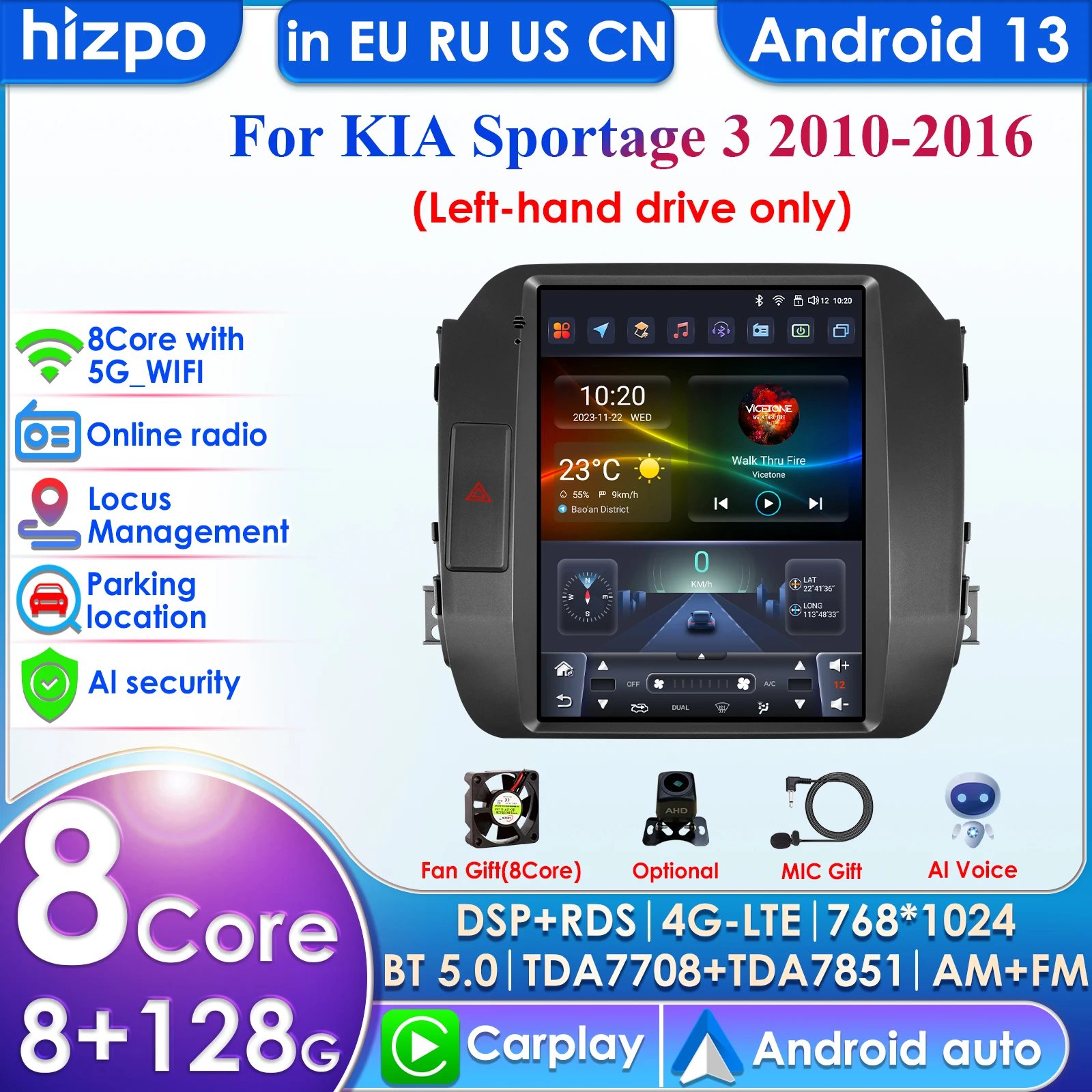 

9.7inch AI Voice 2 Din Android Auto Radio For KIA Sportage 3 2010-2016 2015 Carplay Car Multimedia GPS 2din Autoradio SWC BT RDS