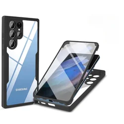 360 Clear Phone Case with Full Screen Protection for Galaxy S22 Plus (Black)