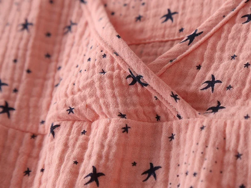 Japanese style spring and autumn women's 100% cotton crepe long-sleeved trousers pajamas comfortable home wear pajama set women