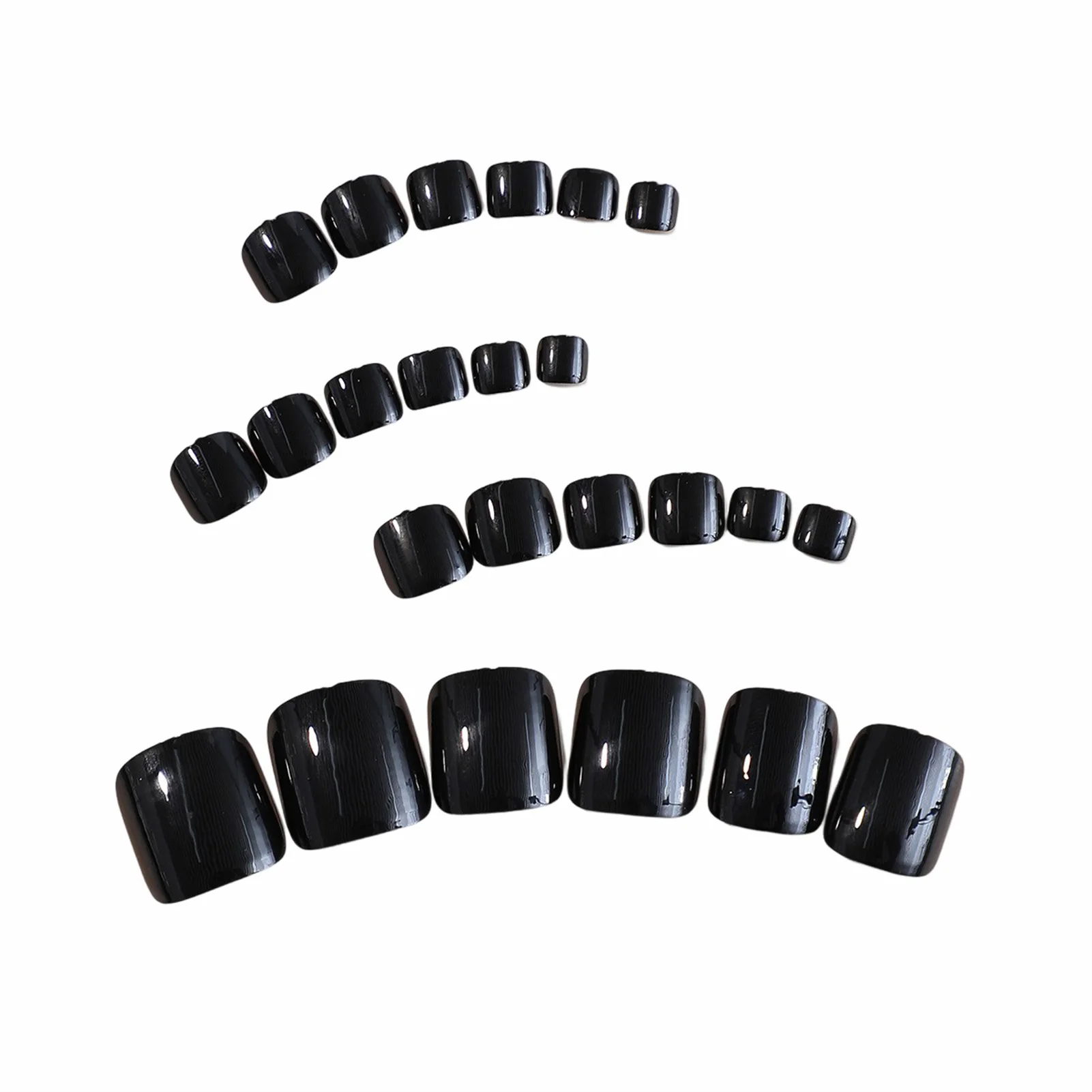 False Toenails 24pcs Black Solid Color Glossy Fake Wearable Full Cover Ins Square Press on Patch for Girl Women