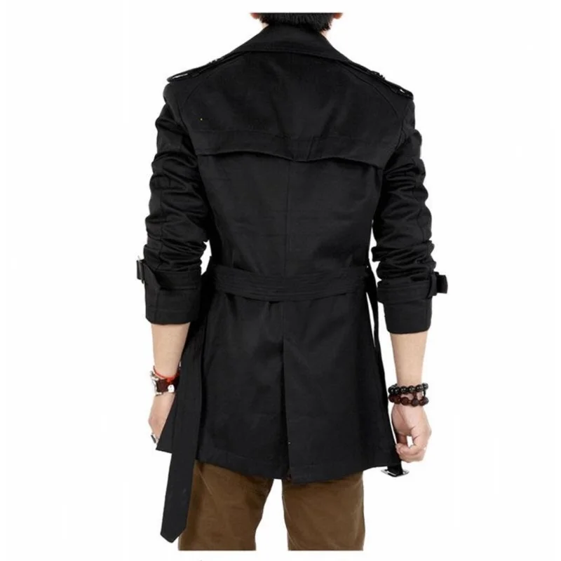 Men's Windbreaker Jacket Vintage Spring Autumn Business Trench Male Double Breasted Retro Classic Long Coat Black Khaki trench coat waterproof windbreaker jacket casual men jacket