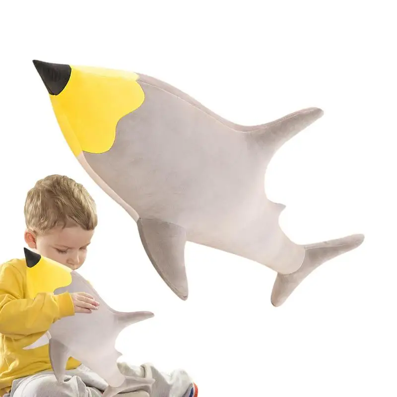 Cute Shark Plush Toy Soft Stuffed Pen Shape Shark Hugging Pillow Comfortable Cushion Doll For Chair Sofa Bed Table Shark Lovers