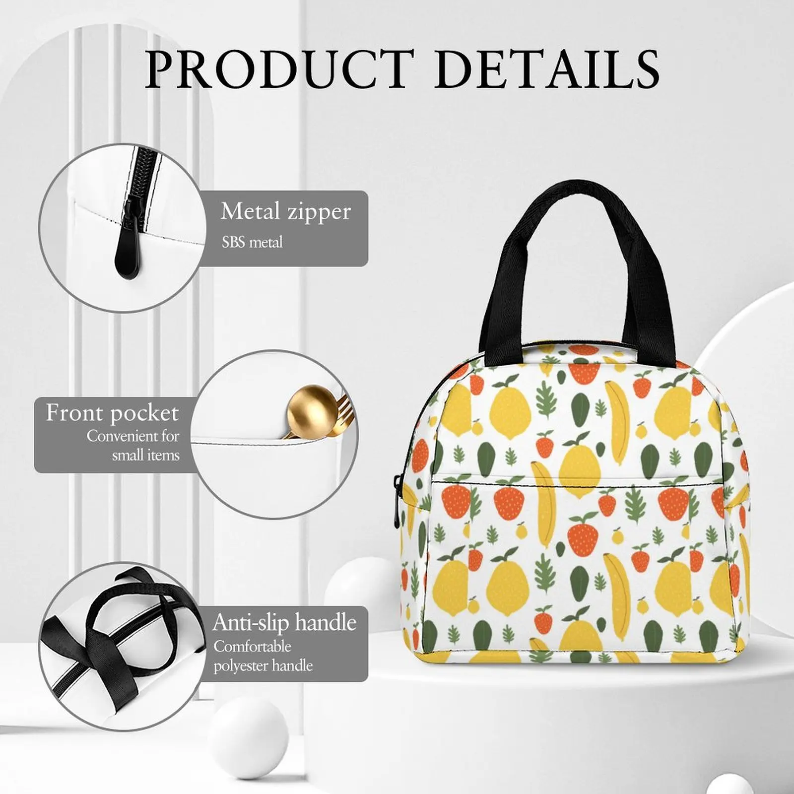 Custom Pattern Tote Lunch Bags for Women Fruit Full Printing Portable Meal Bag Picnic Travel Breakfast Box Office Work School