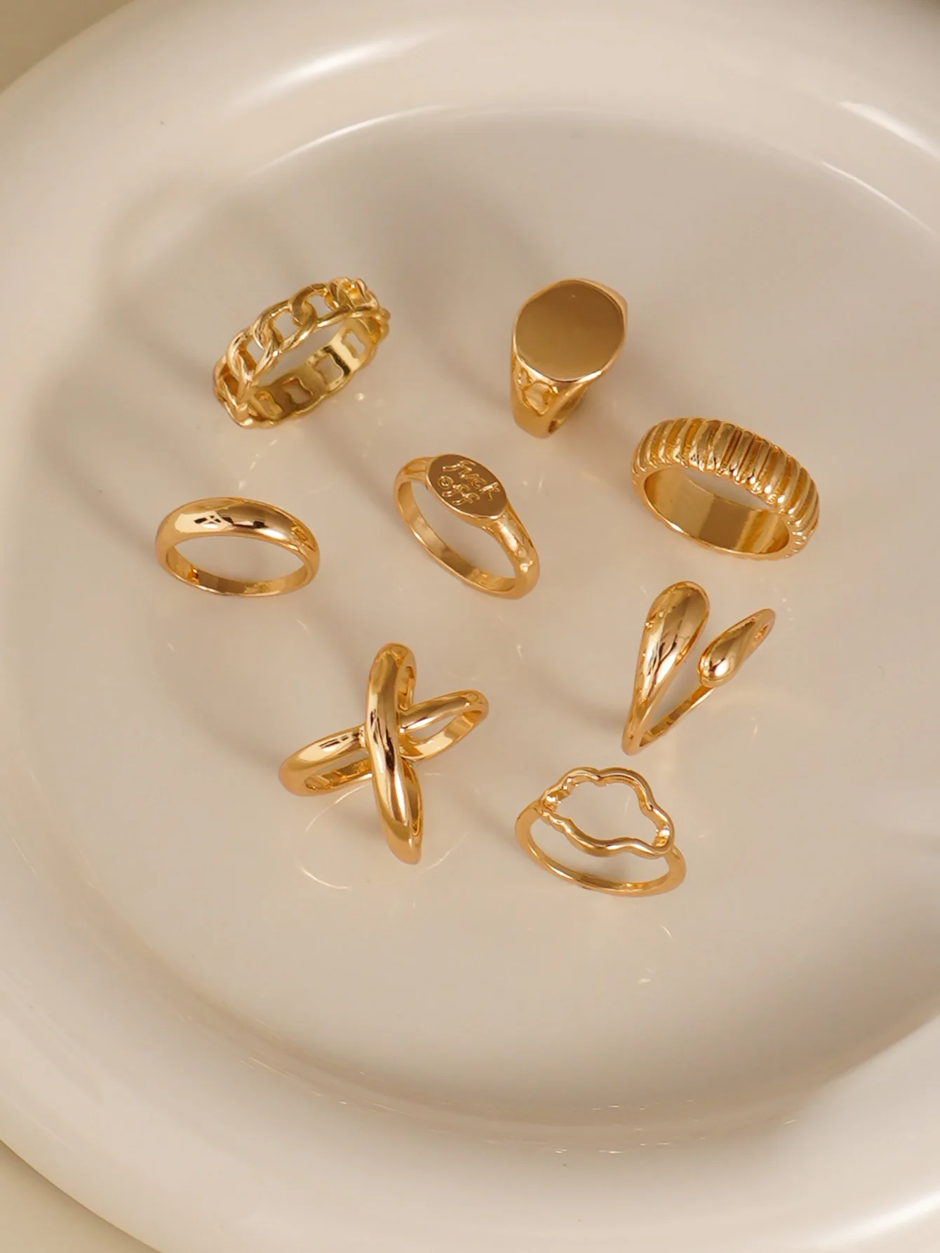 8pcs Minimalist Geometry Cloud Shape X-shaped Ring for Women