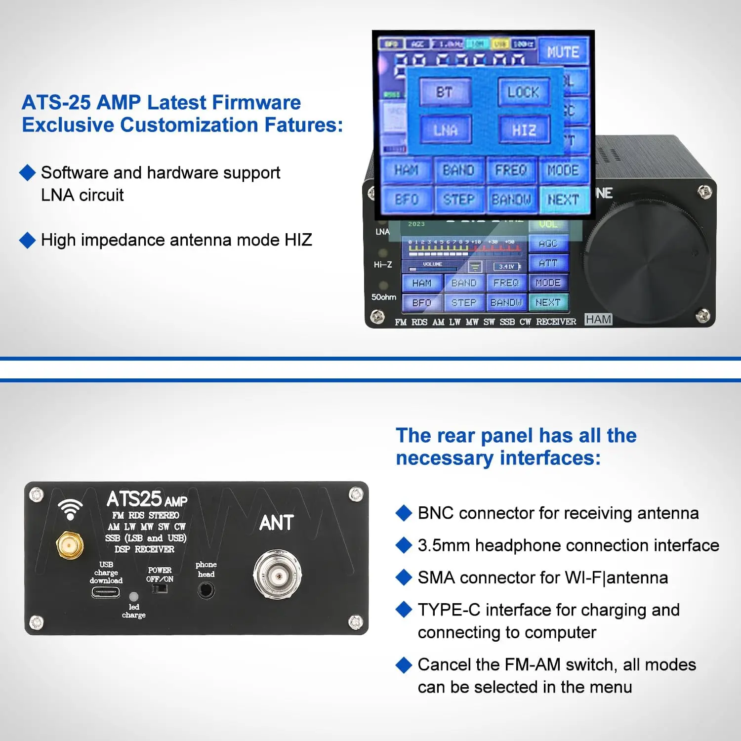 ポータブル全帯域無線受信機,si4732 ATS25-AMP,v4.17,fm,am,ssb