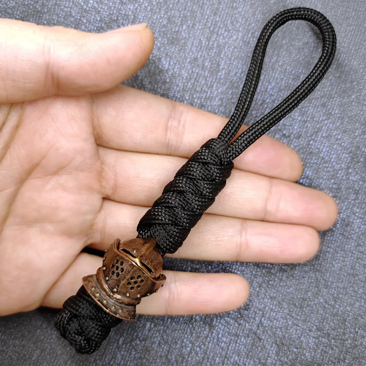 Vintage Copper Lanyard Keychain Biker helmet Pendant Woven Paracord Rope Accessories Bag Hanging Car Keychain Handmade Gifts